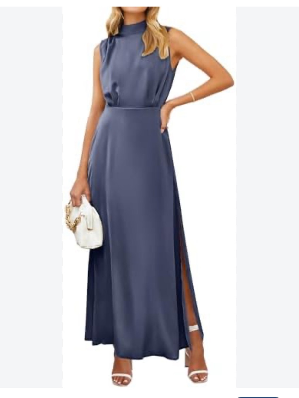 PrettyGarden Sleeveless Mock Neck Slate Gray blue Midi Dress, size large